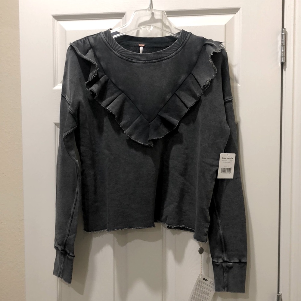 NWT Free People Dark Gray Long Sleeves Top Size S 100% Cotton